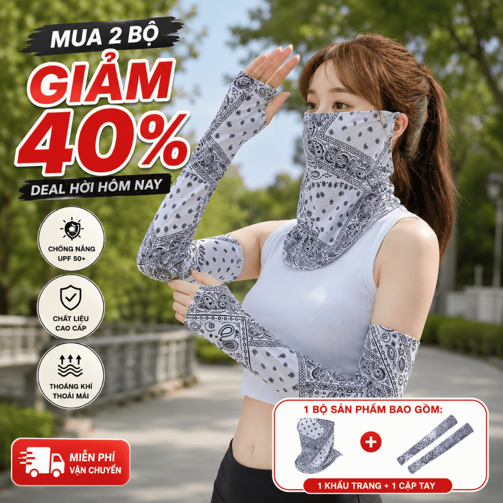 Bộ Khẩu Trang & Tay Ách Chống UV, Dễ Chịu, Không Gây Khó Chịu Khi Đeo【MUA 2 GIẢM 40%】