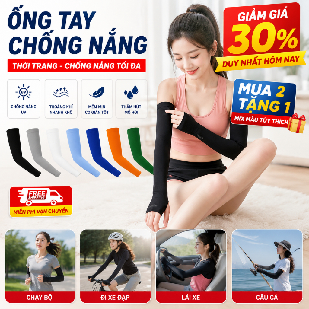 Ống Tay Chống Nắng Băng Thoáng Khí, Lạnh Mát Chống Nắng Hiệu Quả【MUA 2 GIẢM 40%】