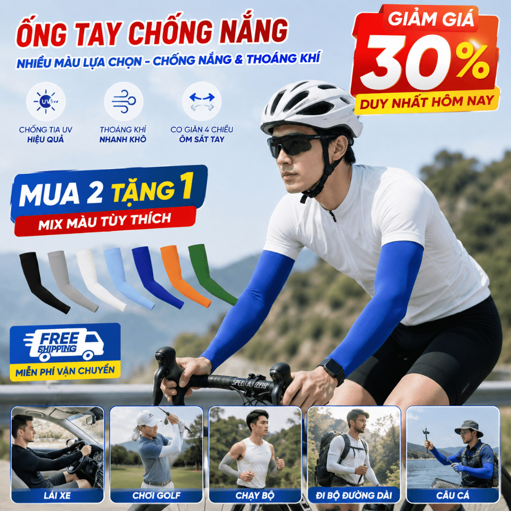 Ống Tay Chống Nắng Băng Thoáng Khí, Lạnh Mát Chống Nắng Hiệu Quả【MUA 2 GIẢM 40%】