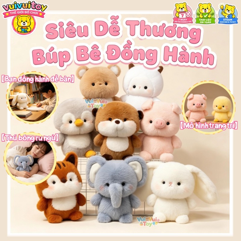 🐰Thú bông nhỏ để bàn – Bạn đồng hành êm ái, mềm mại an ủi