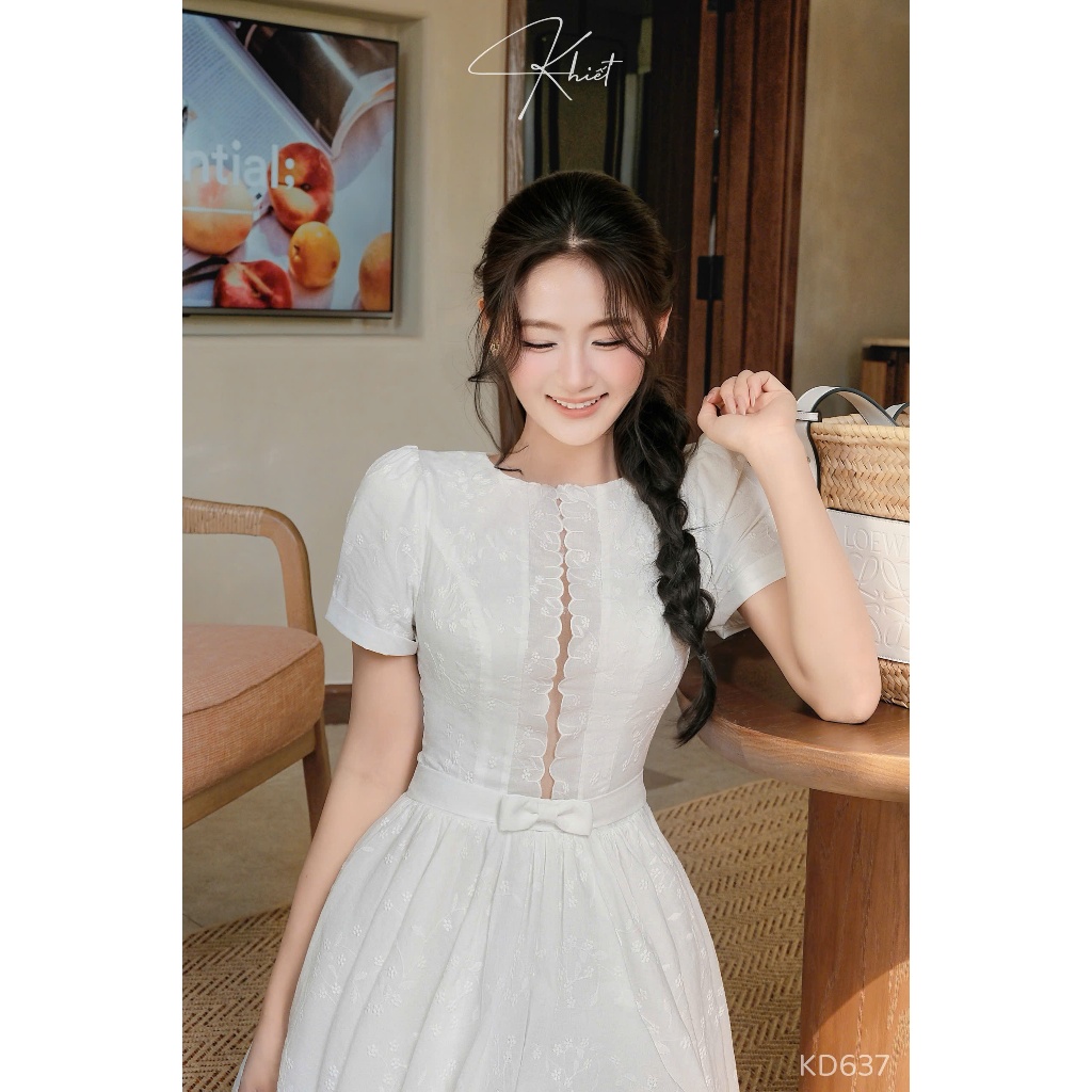 Đầm trắng xòe cut out Khiết cổ điển tiểu thư sang chảnh nữ tính thanh lịch cuốn hút KD637