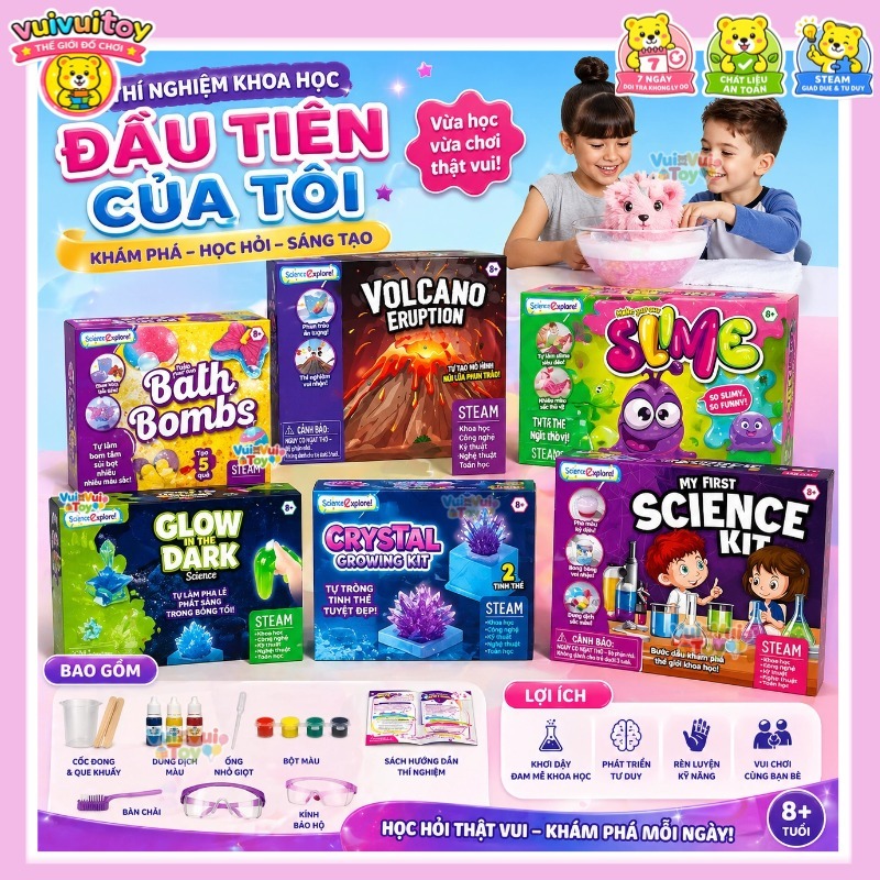 Bộ Thí Nghiệm Khoa Học STEM – Núi Lửa, Mạch Điện & Các Thí Nghiệm Thú Vị, Đồ Chơi Giáo Dục Cho Bé Từ 8 Tuổi Trở Lên