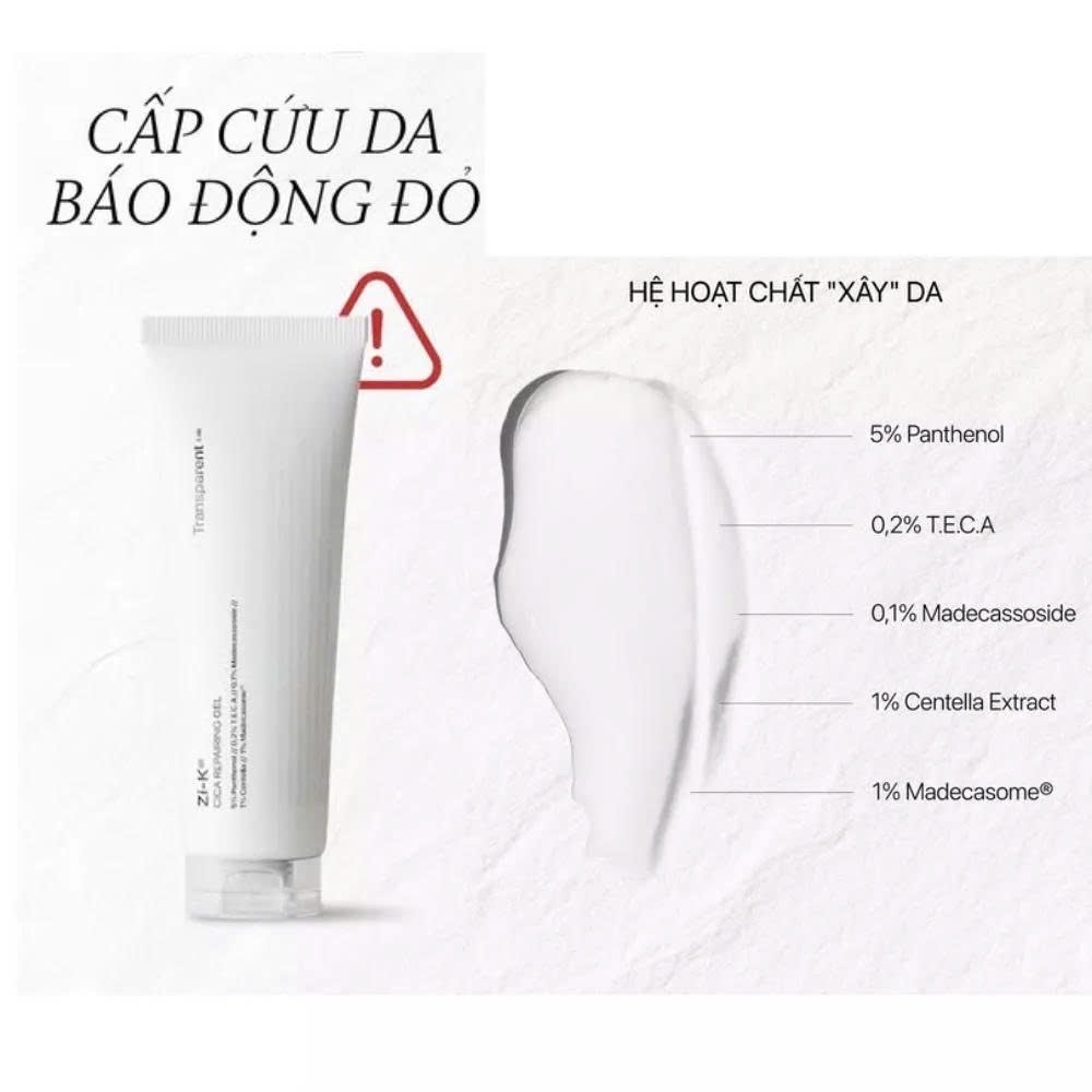[HÀNG CTY] Gel Dưỡng Phục Hồi Chuyên Sâu, Làm Dịu Da Zi-K Cica Transparent Lab 100ml