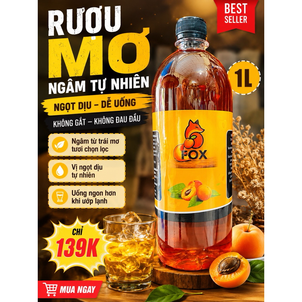 R.ượu Mơ Ngâm Tự Nhiên - Trái Cây Lên Men  – Ngọt Dịu Dễ Uống CHAI-1L