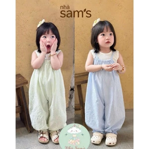 Bồ bộ bé gái, Jum kẻ xanh mix áo thun tăm trắng ba lỗ năng động cho bé gái, vải nhẹ thoáng mát cho bé mặc hè