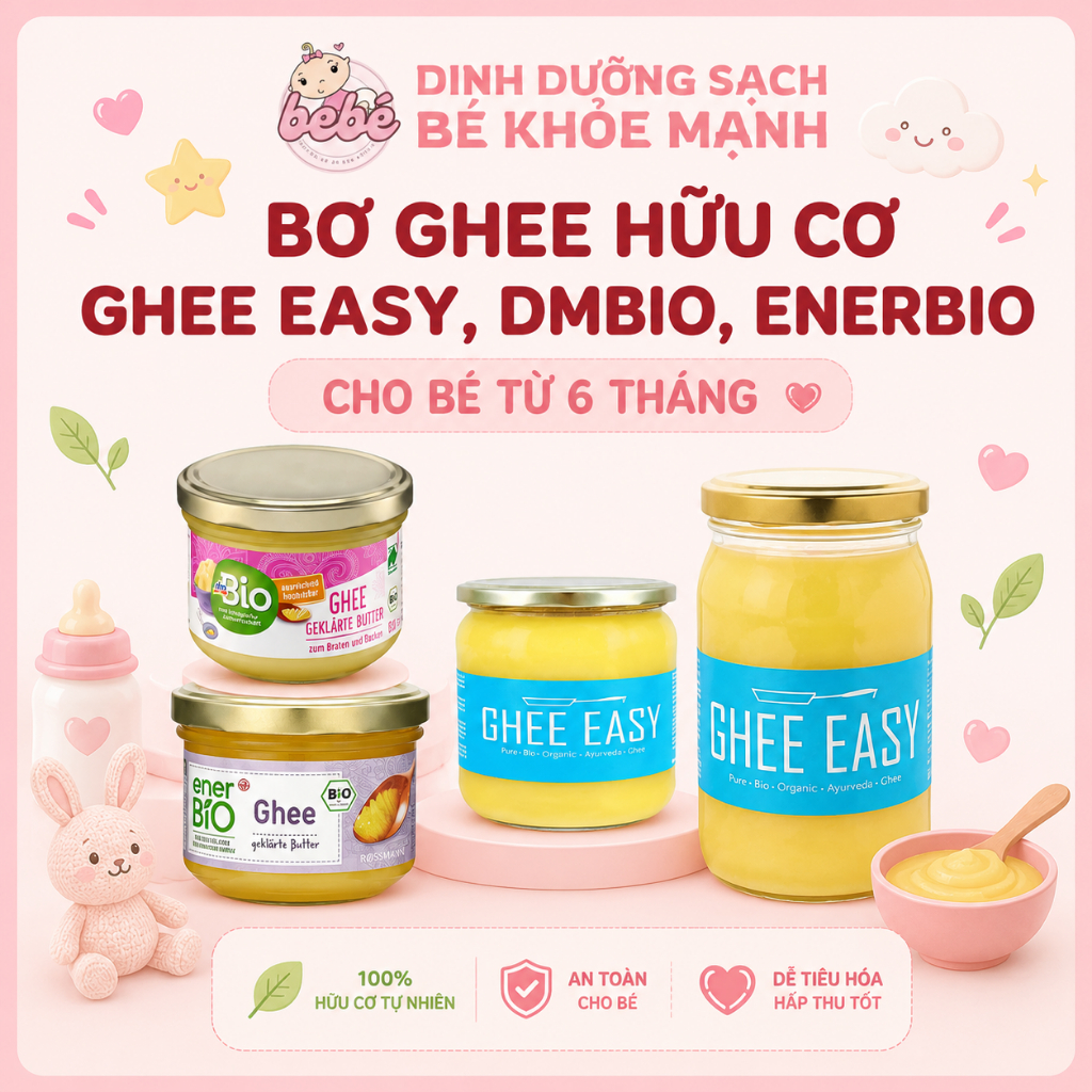 Bơ Ghee hữu cơ cho bé ăn dặm Ghee Easy, Ener Bio, DmBio nội địa Đức béo thơm dễ ăn