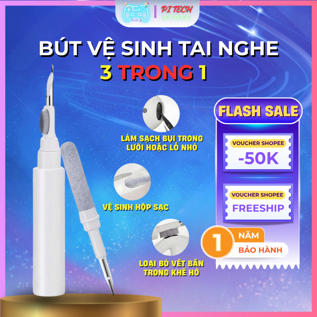 Bút Vệ Sinh Tai Nghe Đa Năng 3in1, Dụng Cụ Vệ Sinh AirPods, Tai Nghe Bluetooth, Bàn Phím, Điện Thoại