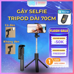 Gậy Selfie Tripod 3 Chân Bluetooth 70cm Có Remote – Xoay 360°, Gấp Gọn, Quay Video Livestream