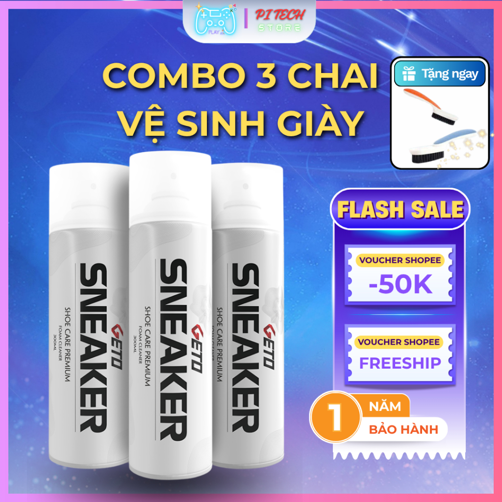 Chai Xịt Vệ Sinh Giày Sneaker GETO 300ml – Bọt Giặt Khô Làm Sạch Giày Thể Thao, Khử Mùi