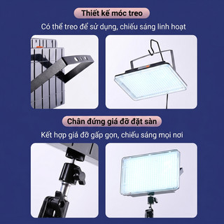 Đèn pha led tích điện siêu sáng 432 hạt đèn to đèn LED dùng pin có chân đế chống nước đèn cắm trại đội đầu