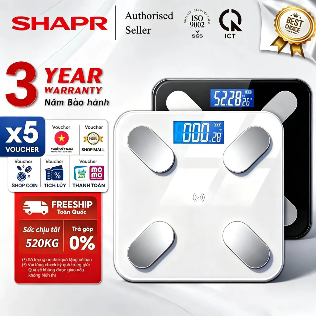 【Bảo hành 3 năm miễn phí 】Cân điện tử thông mình-24 chỉ số cơ thểHỗ trợ kết nối điện thoại di động APP Tải trọng lớn