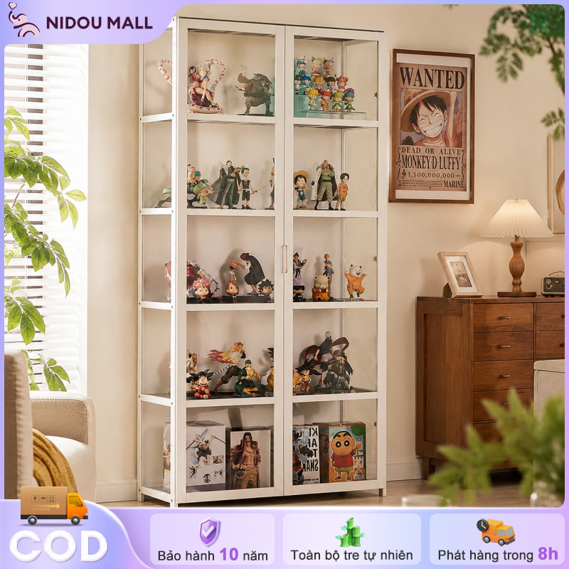 Tủ Trưng Bày Mô Hình Chống Bụi 2 Cánh Kính Kệ Tre Xám 33cm Chịu Lực Tốt Bảo Hành Dài Hạn Sang trọng