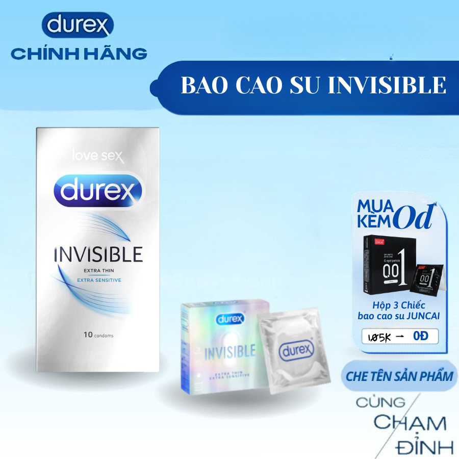 Bao cao su Durex Invisible siêu mỏng, nhiều gel, size 52mm, hộp 10 bao -  Med love