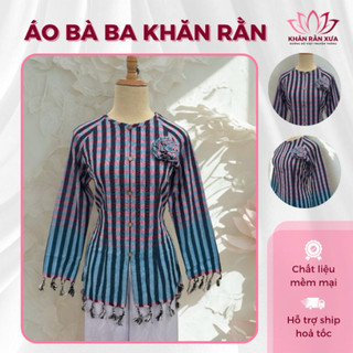 Áo bà ba khăn rằn đậm chất Nam Bộ phiên bản sọc hồng tím