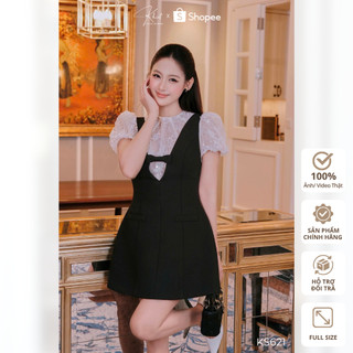 Set áo ren Khiết Style trắng phối váy đen cổ điển phong cách nữ tính thanh lịch KS621