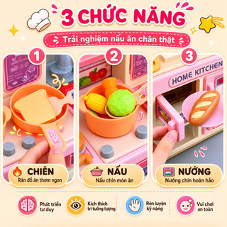 Đồ chơi bếp đứng nấu ăn có đèn cho bé bộ đồ chơi nhà bếp mô phỏng cho trẻ từ 2 đến 8 tuổi