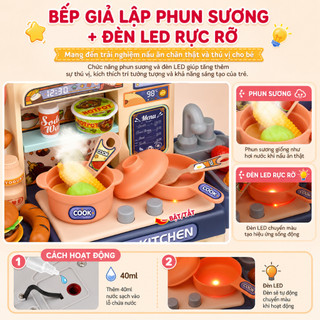 Đồ chơi bếp đứng nấu ăn có đèn cho bé bộ đồ chơi nhà bếp mô phỏng cho trẻ từ 2 đến 8 tuổi