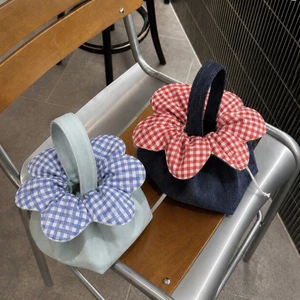 Túi Xách Mini Hoa Caro Vintage Handmade – Túi Vải Đeo Tay Dễ Thương Phong Cách Hàn Quốc