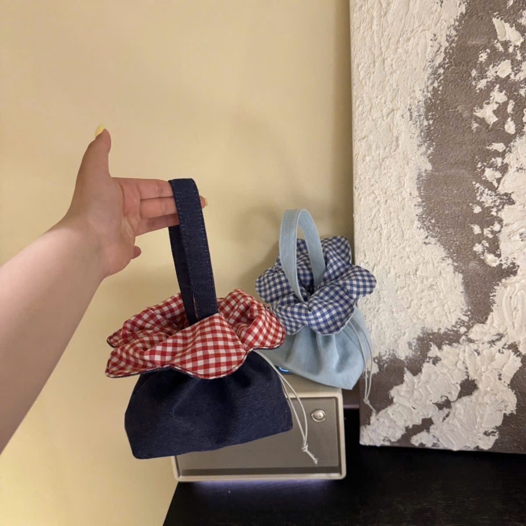 Túi Xách Mini Hoa Caro Vintage Handmade – Túi Vải Đeo Tay Dễ Thương Phong Cách Hàn Quốc