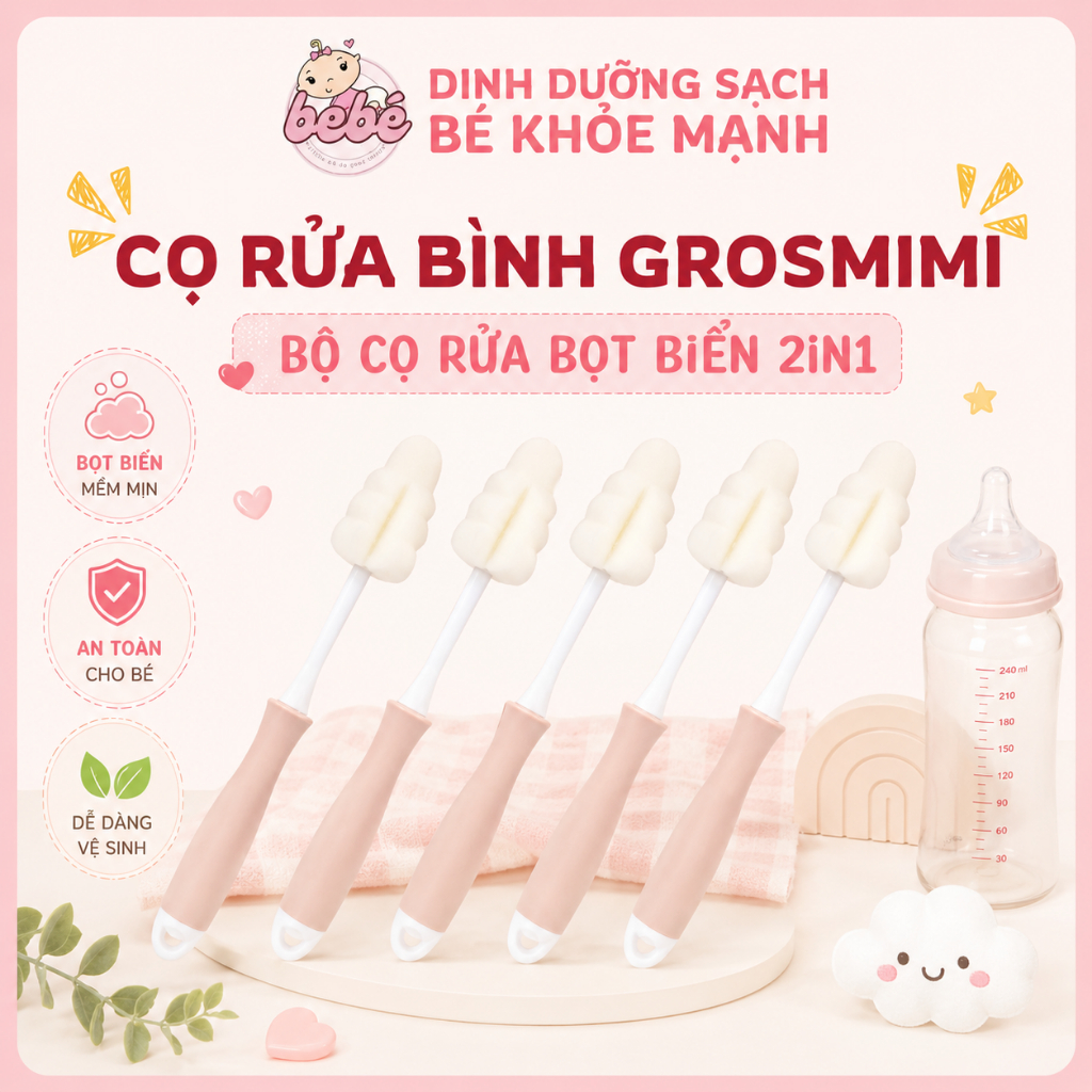 Cọ rửa bình sữa Grosmimi The Easy 2in1 [CHÍNH HÃNG - MẪU MỚI]