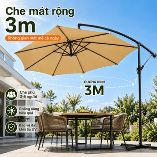 Ô Dù Lệch Tâm 3M Che Nắng Mưa, Dù Chuối Ngoài Trời Sân Vườn Hồ Bơi, Chống UV Xoay Nghiêng