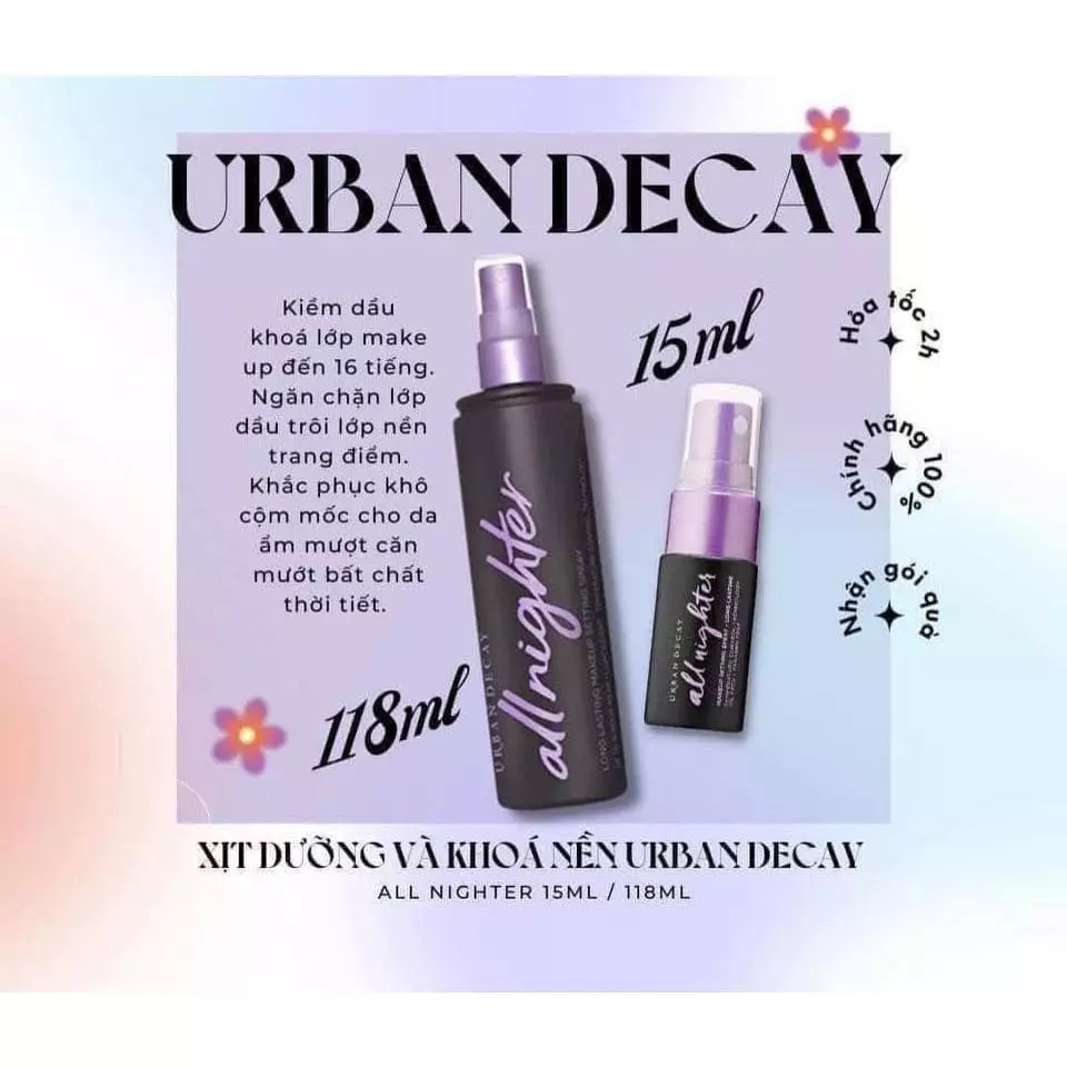 Xịt khóa nền Urban Dekay Xịt Cố Định Lớp Trang Điểm Long Lasting Makeup Setting Spray