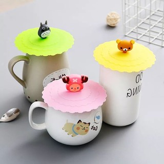 Nắp Silicone Có Núm Cầm Hình Hoạt Hình Dễ Thương - Nắp Đậy Ly Cốc Hạn Chế Đổ Nước Chất Liệu Silicone Nhiều Màu Dễ Thương
