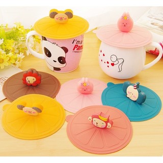 Nắp Silicone Có Núm Cầm Hình Hoạt Hình Dễ Thương - Nắp Đậy Ly Cốc Hạn Chế Đổ Nước Chất Liệu Silicone Nhiều Màu Dễ Thương