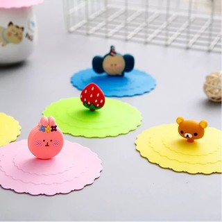 Nắp Silicone Có Núm Cầm Hình Hoạt Hình Dễ Thương - Nắp Đậy Ly Cốc Hạn Chế Đổ Nước Chất Liệu Silicone Nhiều Màu Dễ Thương