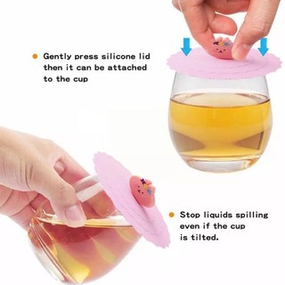 Nắp Silicone Có Núm Cầm Hình Hoạt Hình Dễ Thương - Nắp Đậy Ly Cốc Hạn Chế Đổ Nước Chất Liệu Silicone Nhiều Màu Dễ Thương