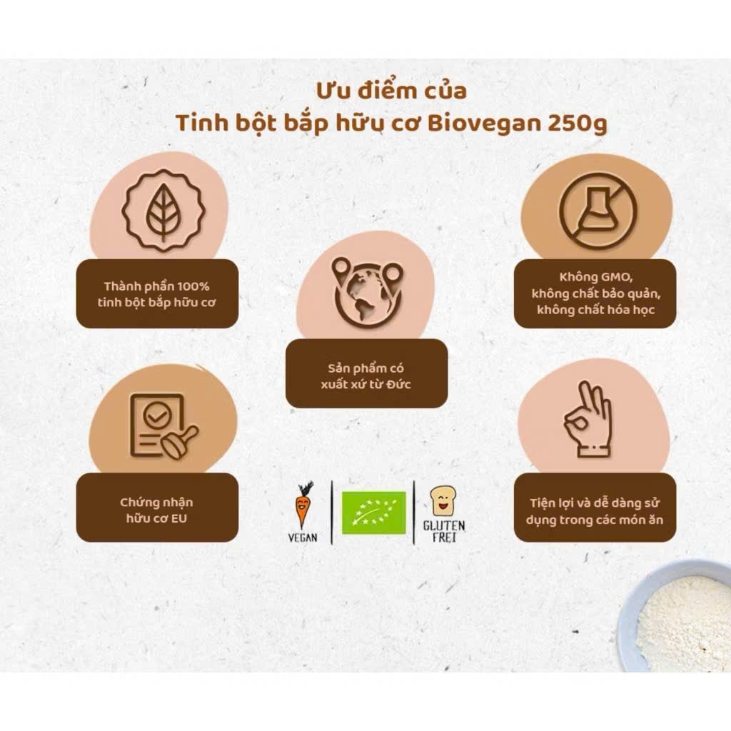 Tinh bột bắp hữu cơ, bột làm bánh hữu cơ cho bé Biovegan