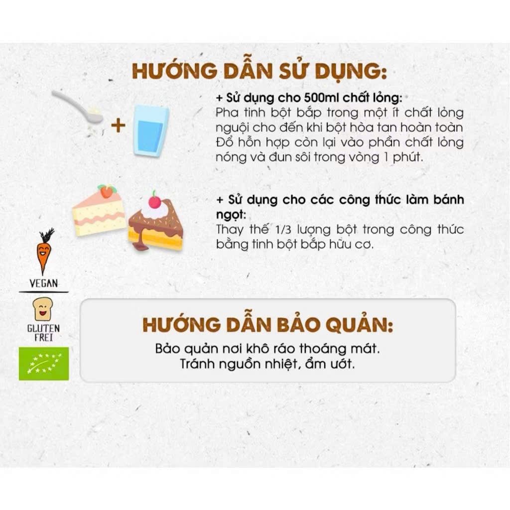 Tinh bột bắp hữu cơ, bột làm bánh hữu cơ cho bé Biovegan