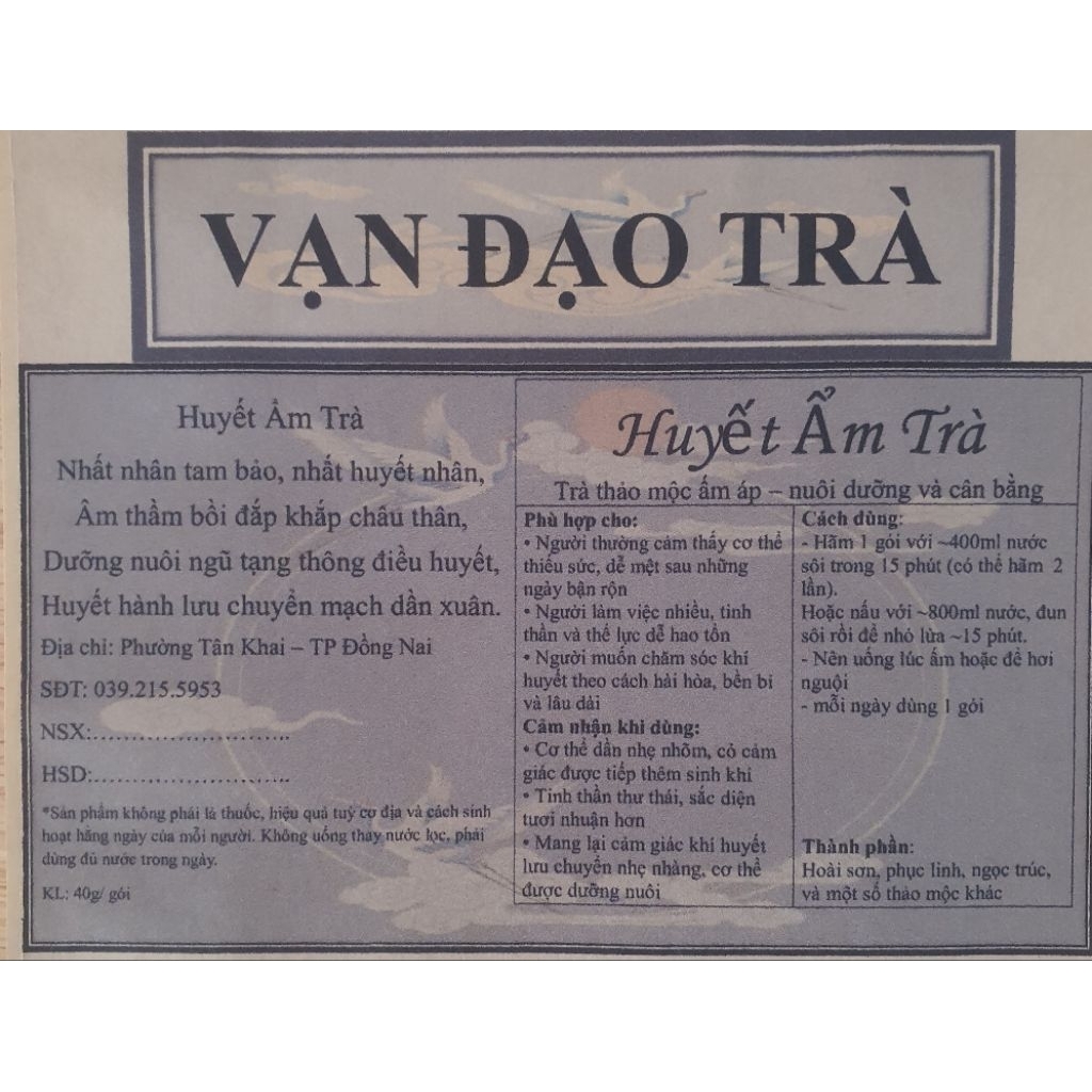 Huyết Ẩm Trà -(Dưỡng huyết hoà can – Ích khí dưỡng âm – Điều hoà thân tâm)