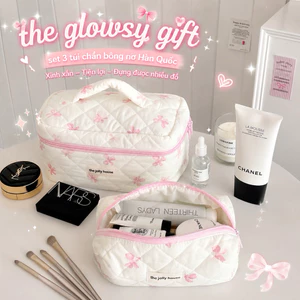 Set 3 Túi Makeup Chần Bông Nơ Pastel |Túi Đựng Skincare Makeup Du Lịch, Làm Quà Tặng Tiện Lợi Đa Năng Style Hàn Quốc
