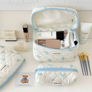 Set 3 Túi Makeup Chần Bông Nơ Pastel |Túi Đựng Skincare Makeup Du Lịch, Làm Quà Tặng Tiện Lợi Đa Năng Style Hàn Quốc