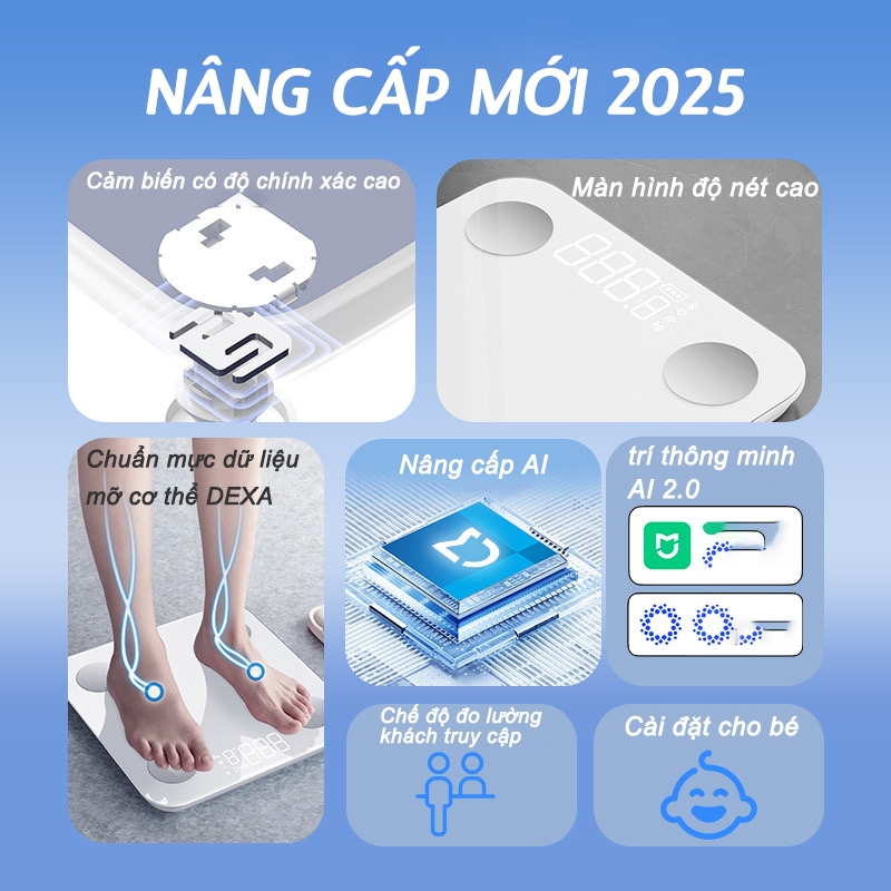 【Bảo hành 3 năm miễn phí 】Cân điện tử thông mình-24 chỉ số cơ thểHỗ trợ kết nối điện thoại di động APP Tải trọng lớn