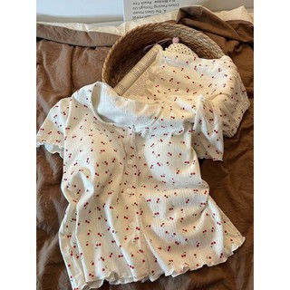 Set Mặc Nhà Trẻ Trung JOIE TRENDY - Đồ Bộ Thun Lỗ Họa Tiết Cherry Viền Bèo Ngọt Ngào Cực Xinh