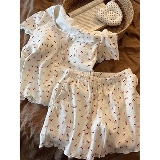 Set Mặc Nhà Trẻ Trung JOIE TRENDY - Đồ Bộ Thun Lỗ Họa Tiết Cherry Viền Bèo Ngọt Ngào Cực Xinh