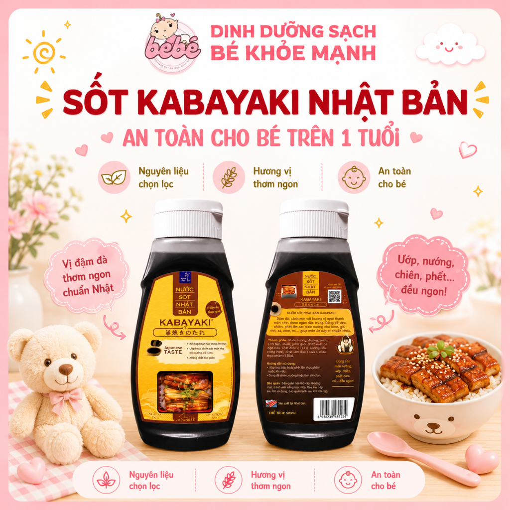 Nước sốt Kabayaki Dashi Lab Nhật Bản chay mặn cho bé từ 1 tuổi chai 340g - dùng ướp, xào,…