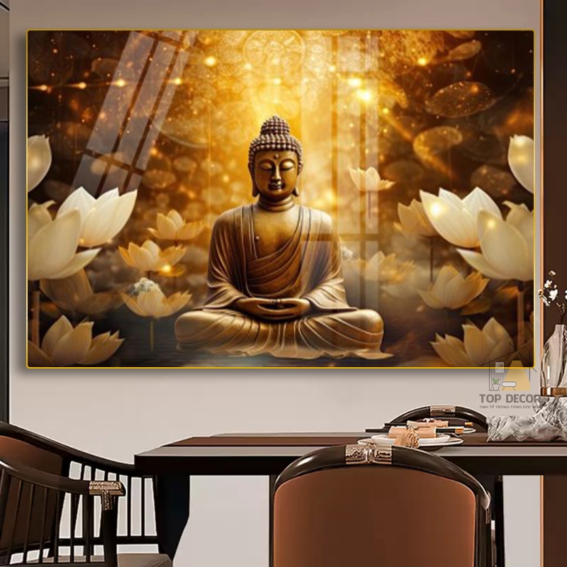 Tranh treo tường Phật Giáo  " ĐỨC PHẬT NGỒI TỌA THIỀN" in UV 5D cao cấp tranh treo phòng thờ- Top Decor