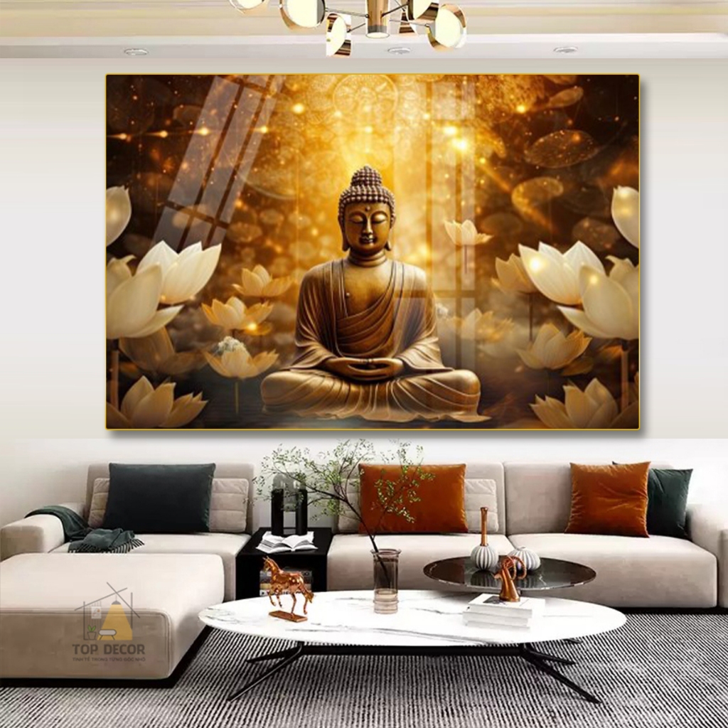 Tranh treo tường Phật Giáo  " ĐỨC PHẬT NGỒI TỌA THIỀN" in UV 5D cao cấp tranh treo phòng thờ- Top Decor