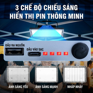 Đèn pha led tích điện siêu sáng 432 hạt đèn to đèn LED dùng pin có chân đế chống nước đèn cắm trại đội đầu