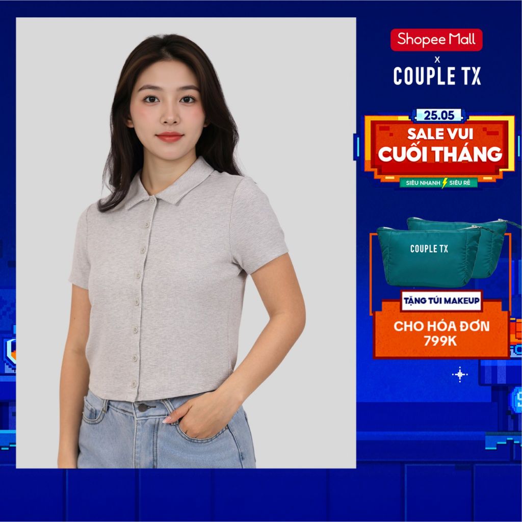 Áo Polo Nữ Couple TX Rib Cotton Nút Cài Slim Boxy FW25 WTS 2464 ...