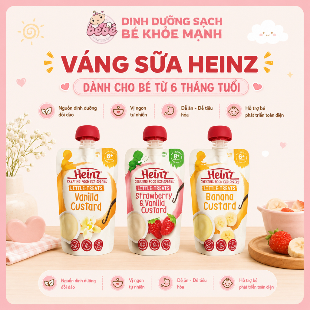 (Date mới 2027) Váng sữa hoa quả Heinz dạng túi bổ sung vitamin dưỡng chất cho bé