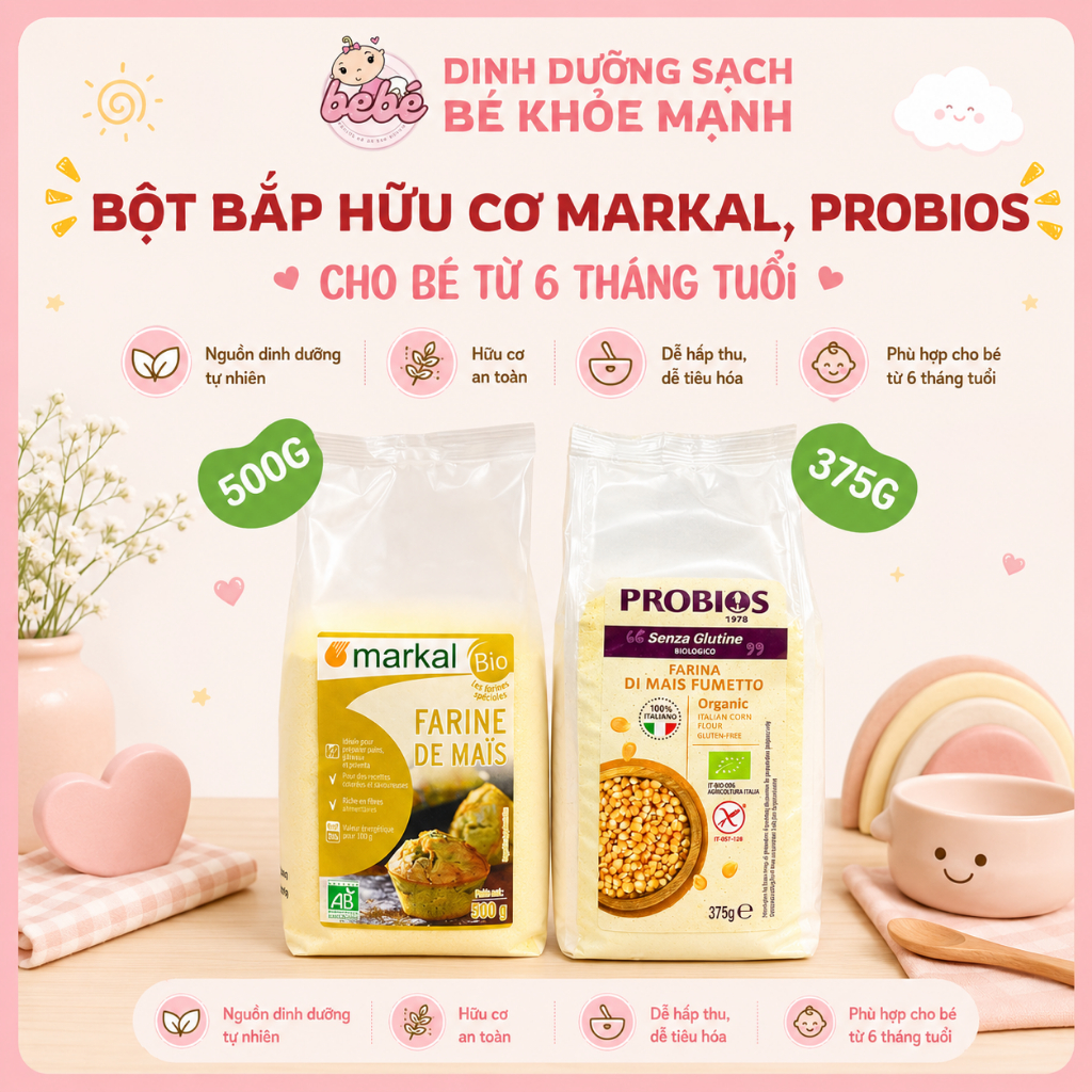 Bột bắp hữu cơ Markal, Probios làm bánh cho bé ăn dặm