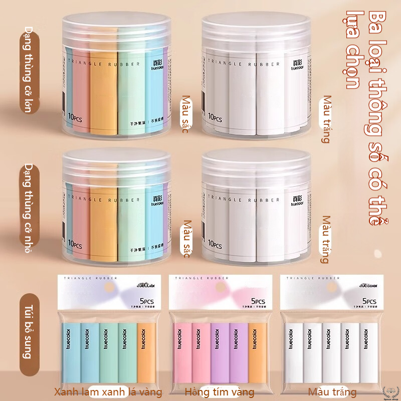 Truecolor Gôm Tẩy Tam Giác Ít Vụn Cho Học Sinh –Tẩy Thành Sợi Siêu Sạch, Dùng Cho Viết Chữ & Vẽ Mỹ Thuật