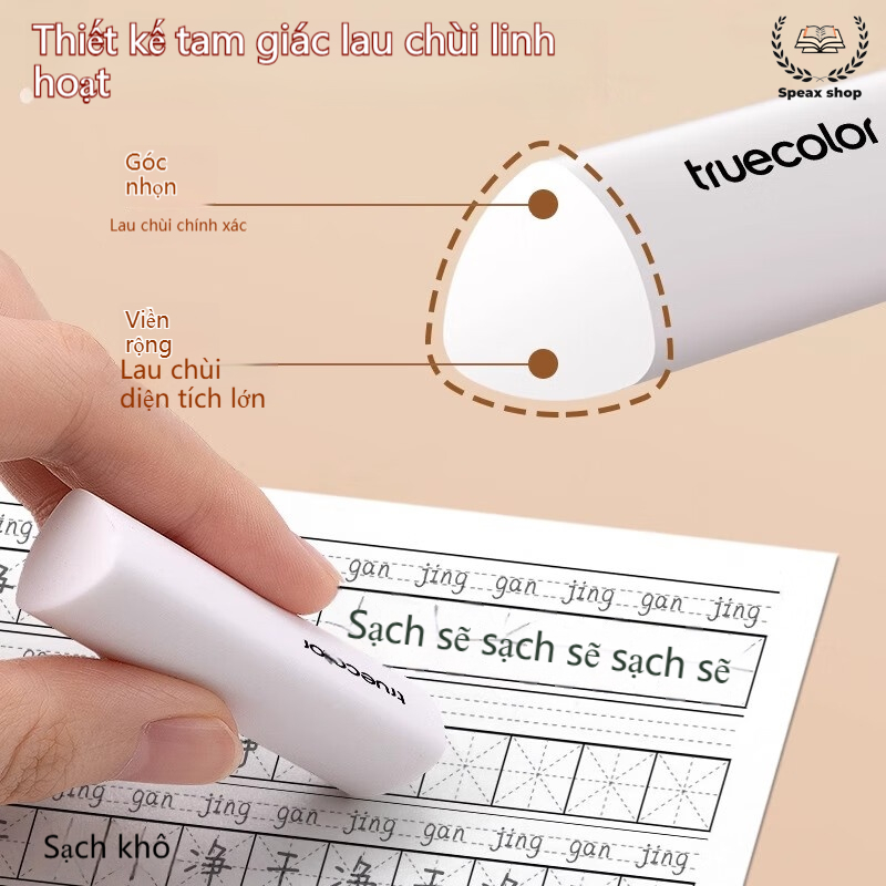 Truecolor Gôm Tẩy Tam Giác Ít Vụn Cho Học Sinh –Tẩy Thành Sợi Siêu Sạch, Dùng Cho Viết Chữ & Vẽ Mỹ Thuật
