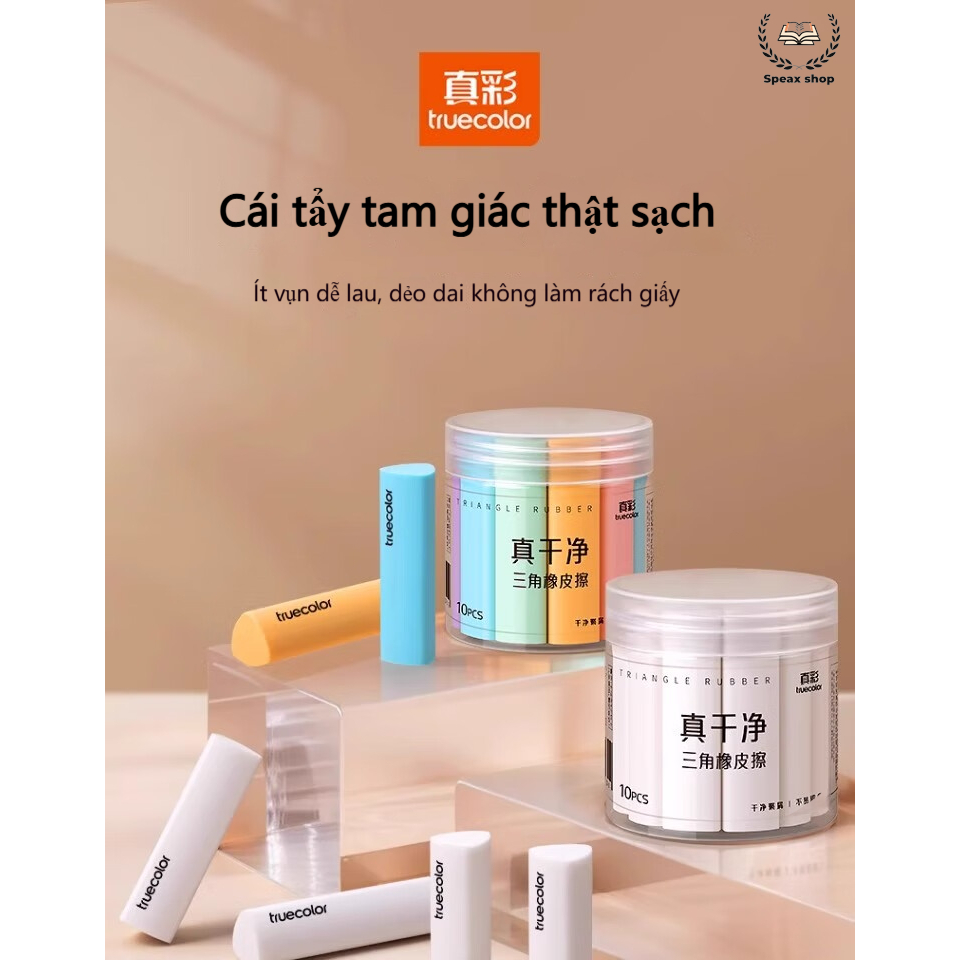 Truecolor Gôm Tẩy Tam Giác Ít Vụn Cho Học Sinh –Tẩy Thành Sợi Siêu Sạch, Dùng Cho Viết Chữ & Vẽ Mỹ Thuật