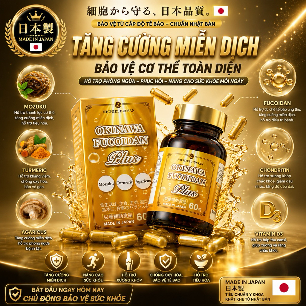[FUCOIDAN NHẬT BẢN] Viên Uống Okinawa Fucoidan Plus 60 viên Nhật Bản - Hồ Trợ Tăng Cường Sức Khỏe