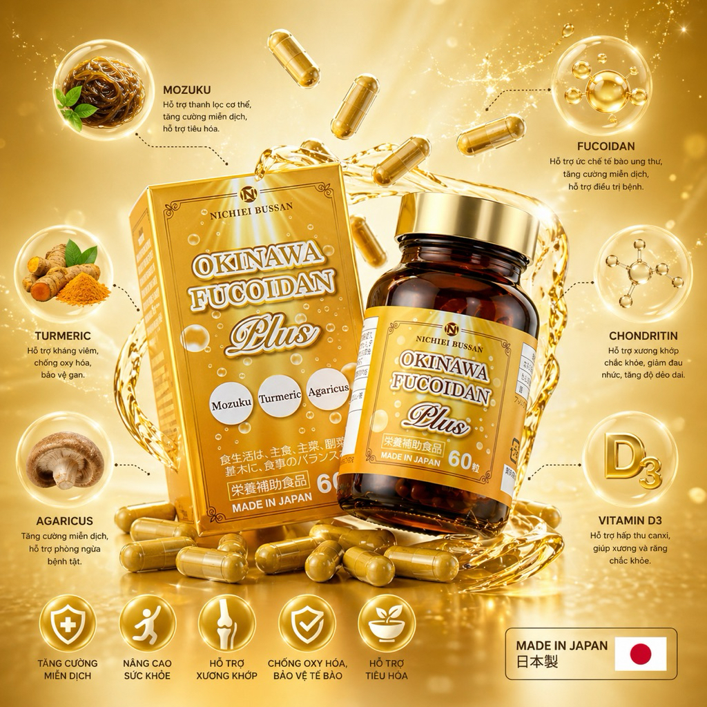 [FUCOIDAN NHẬT BẢN] Viên Uống Okinawa Fucoidan Plus 60 viên Nhật Bản - Hồ Trợ Tăng Cường Sức Khỏe